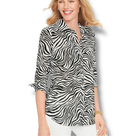 TALBOTS BUTTON FRONT ZEBRA SHIRT - Plus 1X Black/White - Picture 1 of 13
